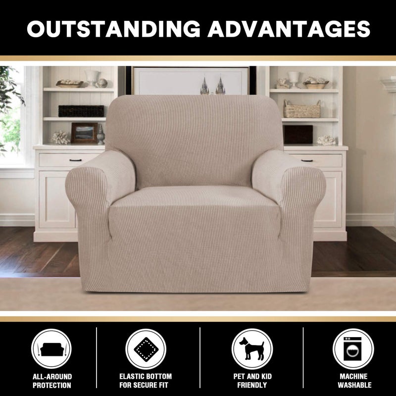 PrinceDeco Stretch Chair Cover Chair Slipcovers with Arms 1-Piece Chair Sofa Slipcovers or Living Room Non Slip Armchair Cover Furniture Protector Dogs Pet Friendly(Armchair,Sand) - Image 5